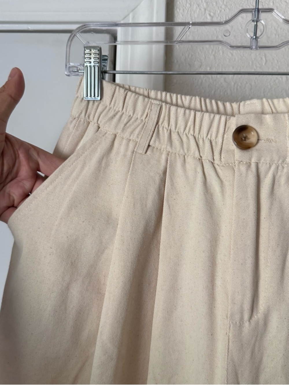 NWT BLAND QUARTER cream natural ivory elastic pull on wide leg barrel pants - Picture 4 of 7